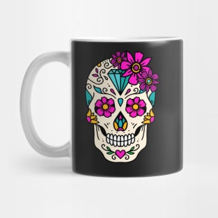 Craneo Dia De Los Muertos. Flower Sugar Skull with Diamond Dia De Muertos Shirt Mug